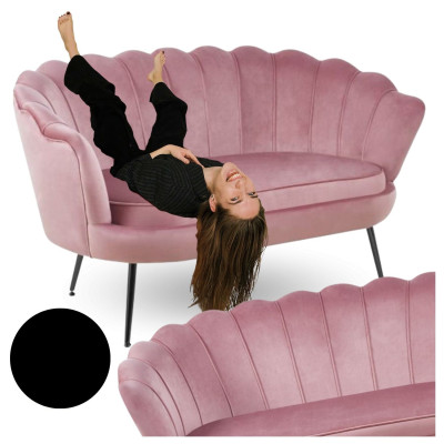 Różowa Sofa Muszelka do Poczekalni Salonu Dwuosobowa Metalowe Nogi Welurowy Róż ZENDAYA
