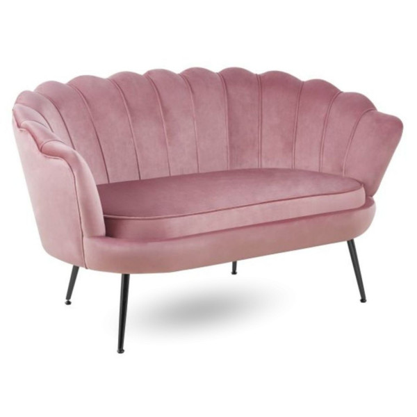 Różowa Sofa Muszelka do Poczekalni Salonu Dwuosobowa Metalowe Nogi Welurowy Róż ZENDAYA