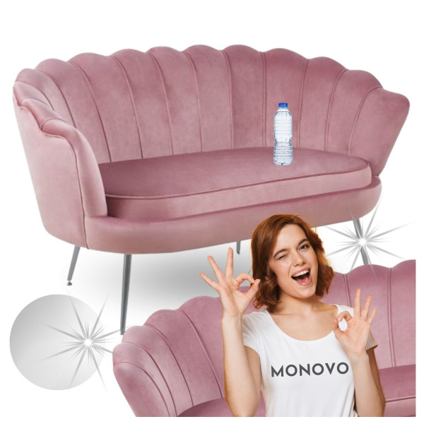 Różowa Sofa Tapicerowana do Salonu Boho Srebrne Nogi Chrom Różowy Nowoczesny Welur ZENDAYA