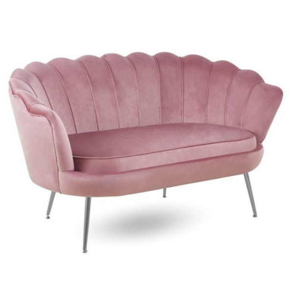 Różowa Sofa Tapicerowana do Salonu Boho Srebrne Nogi Chrom Różowy Nowoczesny Welur ZENDAYA