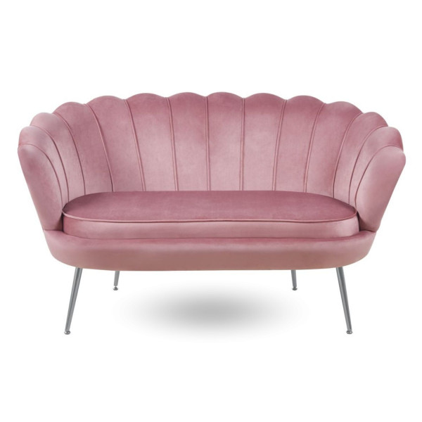 Różowa Sofa Tapicerowana do Salonu Boho Srebrne Nogi Chrom Różowy Nowoczesny Welur ZENDAYA