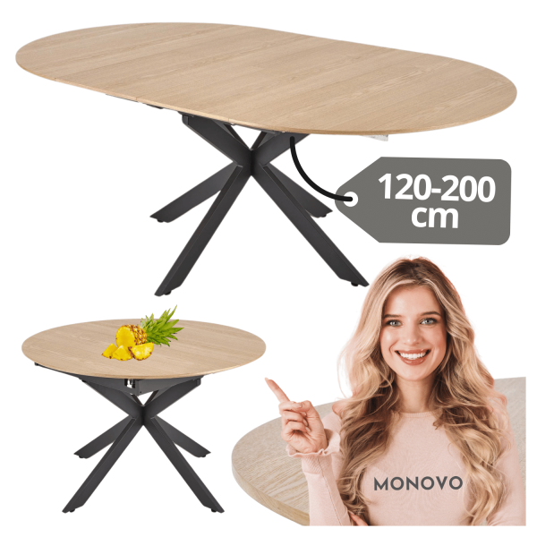 Nowoczesny Stół Rozkładany Okrągły 120-200x120 cm do Salonu Jadalni Loft Dąb Naturalny ACORD Halmar