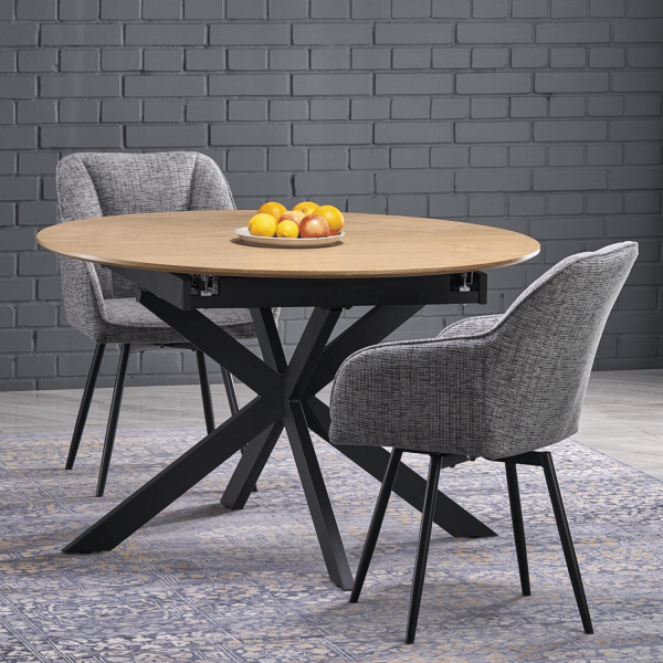 Nowoczesny Stół Rozkładany Okrągły 120-200x120 cm do Salonu Jadalni Loft Dąb Naturalny ACORD Halmar