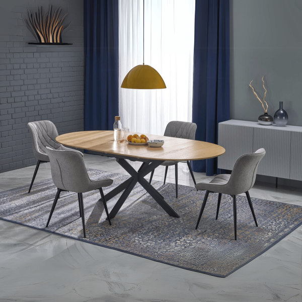 Nowoczesny Stół Rozkładany Okrągły 120-200x120 cm do Salonu Jadalni Loft Dąb Naturalny ACORD Halmar