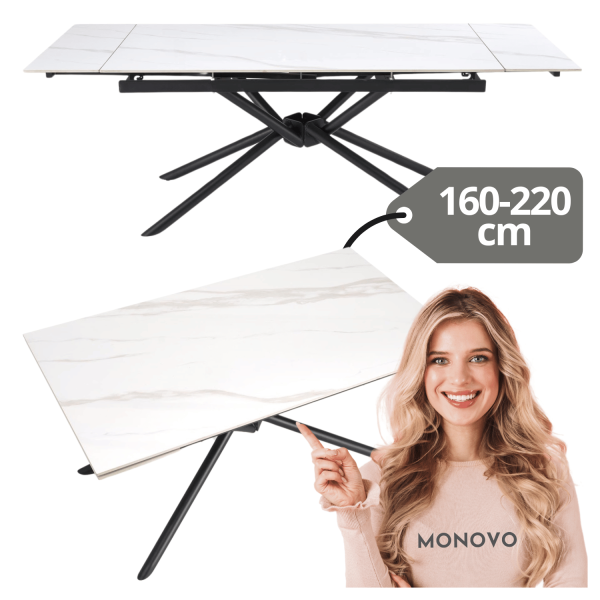 Nowoczesny Designerski Ceramiczny Stół Rozkładany 160-220x90 do Salonu Biały Marmur Czarny VITORINO Halmar