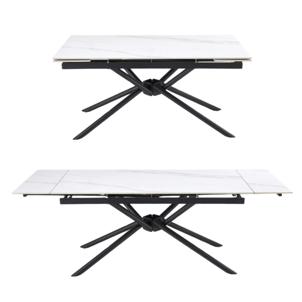 Nowoczesny Designerski Ceramiczny Stół Rozkładany 160-220x90 do Salonu Biały Marmur Czarny VITORINO Halmar