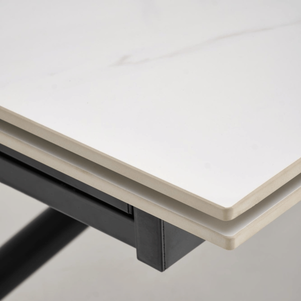 Nowoczesny Designerski Ceramiczny Stół Rozkładany 160-220x90 do Salonu Biały Marmur Czarny VITORINO Halmar