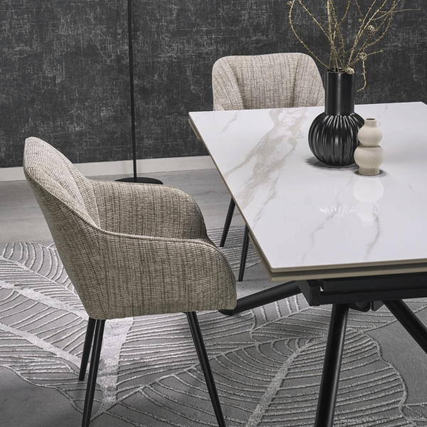 Nowoczesny Designerski Ceramiczny Stół Rozkładany 160-220x90 do Salonu Biały Marmur Czarny VITORINO Halmar