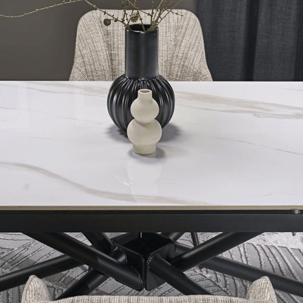 Nowoczesny Designerski Ceramiczny Stół Rozkładany 160-220x90 do Salonu Biały Marmur Czarny VITORINO Halmar