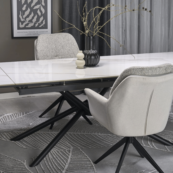 Nowoczesny Designerski Ceramiczny Stół Rozkładany 160-220x90 do Salonu Biały Marmur Czarny VITORINO Halmar