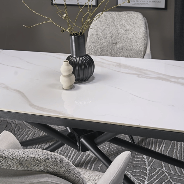 Nowoczesny Designerski Ceramiczny Stół Rozkładany 160-220x90 do Salonu Biały Marmur Czarny VITORINO Halmar