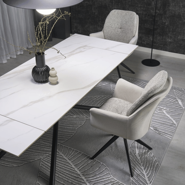 Nowoczesny Designerski Ceramiczny Stół Rozkładany 160-220x90 do Salonu Biały Marmur Czarny VITORINO Halmar