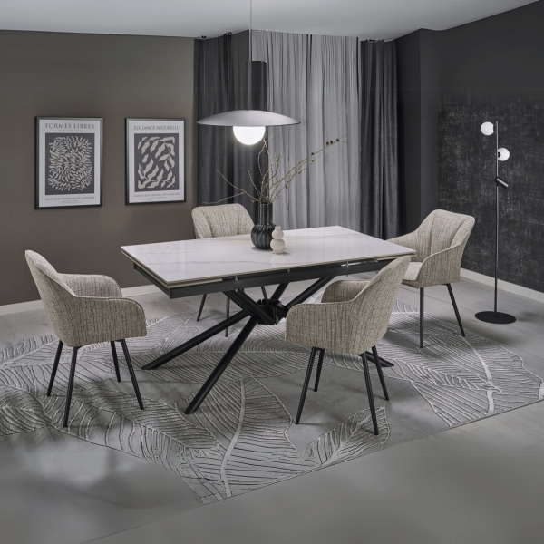 Nowoczesny Designerski Ceramiczny Stół Rozkładany 160-220x90 do Salonu Biały Marmur Czarny VITORINO Halmar