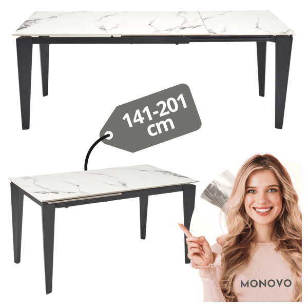 Designerski Nowoczesny Rozkładany Stół Ceramiczny 141-201x81 do Salonu Biały Marmur FELIX Halmar