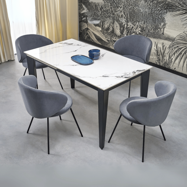 Designerski Nowoczesny Rozkładany Stół Ceramiczny 141-201x81 do Salonu Biały Marmur FELIX Halmar
