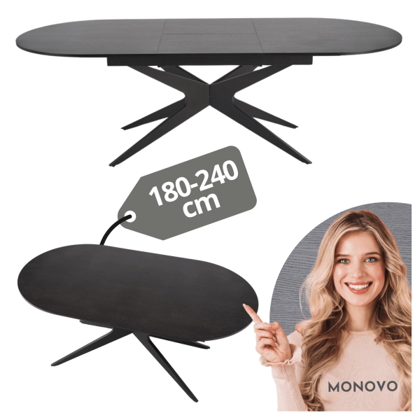 Nowoczesny Duży Owalny Stół Rozkładany 180-240x100 cm Czarny do Salonu Loft SANDRO Halmar