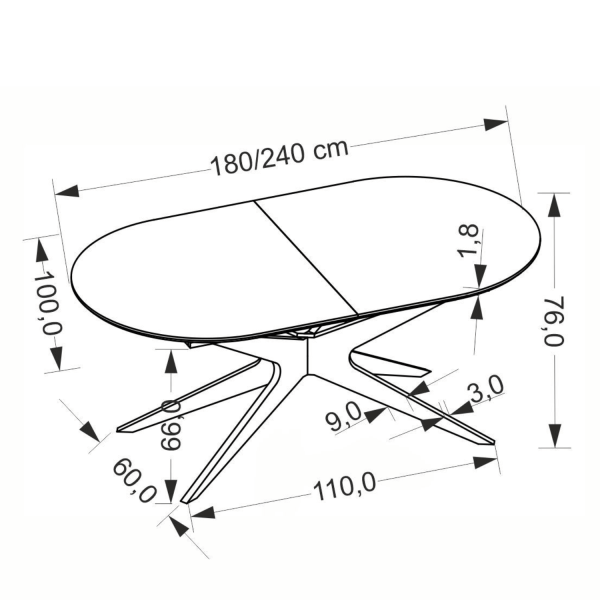 Nowoczesny Duży Owalny Stół Rozkładany 180-240x100 cm Czarny do Salonu Loft SANDRO Halmar