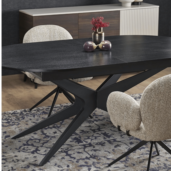 Nowoczesny Duży Owalny Stół Rozkładany 180-240x100 cm Czarny do Salonu Loft SANDRO Halmar