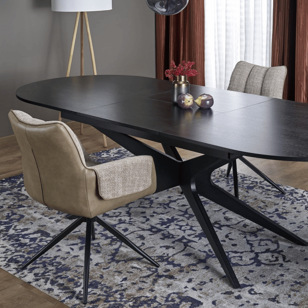 Nowoczesny Duży Owalny Stół Rozkładany 180-240x100 cm Czarny do Salonu Loft SANDRO Halmar