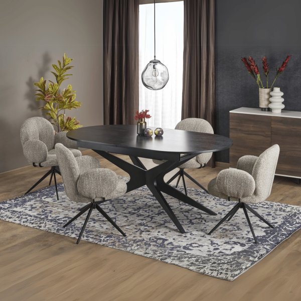 Nowoczesny Duży Owalny Stół Rozkładany 180-240x100 cm Czarny do Salonu Loft SANDRO Halmar