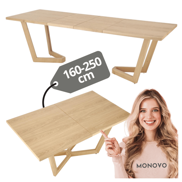 Nowoczesny Stół do Salonu Rozkładany 160-250 cm Dębowy Dąb Naturalny Boho Japandi MASSIVE 3 Halmar