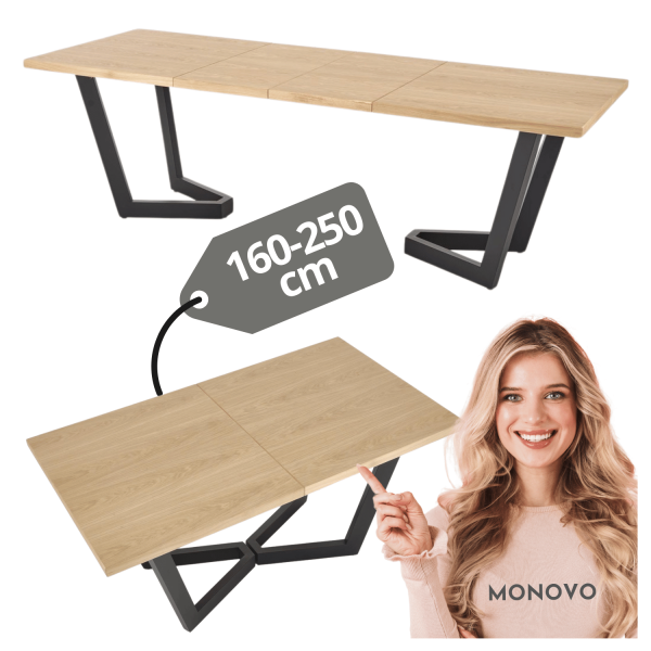 Nowoczesny Stół Rozkładany 160-250x90 cm do Salonu Loft Dębowy Dąb Naturalny MASSIVE 2 Halmar