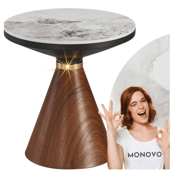 Nowoczesny Stolik Kawowy Okrągły Biały Marmur Orzech Ceramiczny do Salonu NAPA S