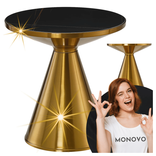Nowoczesny Stolik Kawowy Okrągły Złoty Marmurowy do Salonu Glamour Czarny Marmur SETI