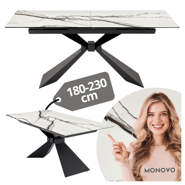 Designerski Duży Stół Rozkładany 180-230x90 cm do Salonu Loft Biały Marmur Ceramiczny LUCIANO Halmar