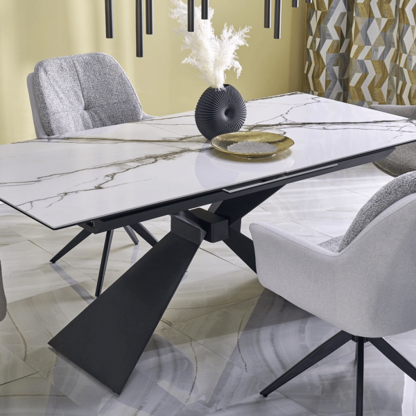 Designerski Duży Stół Rozkładany 180-230x90 cm do Salonu Loft Biały Marmur Ceramiczny LUCIANO Halmar