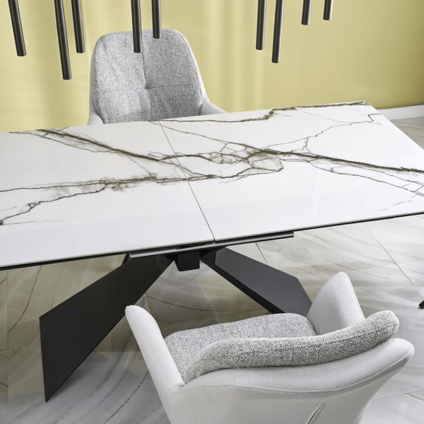 Designerski Duży Stół Rozkładany 180-230x90 cm do Salonu Loft Biały Marmur Ceramiczny LUCIANO Halmar