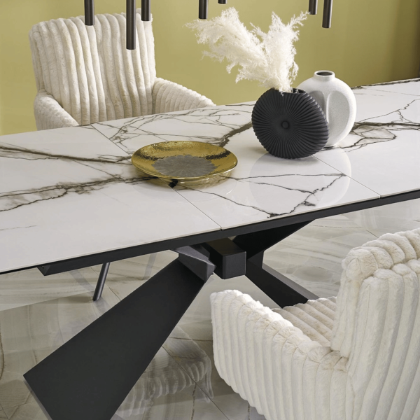 Designerski Duży Stół Rozkładany 180-230x90 cm do Salonu Loft Biały Marmur Ceramiczny LUCIANO Halmar