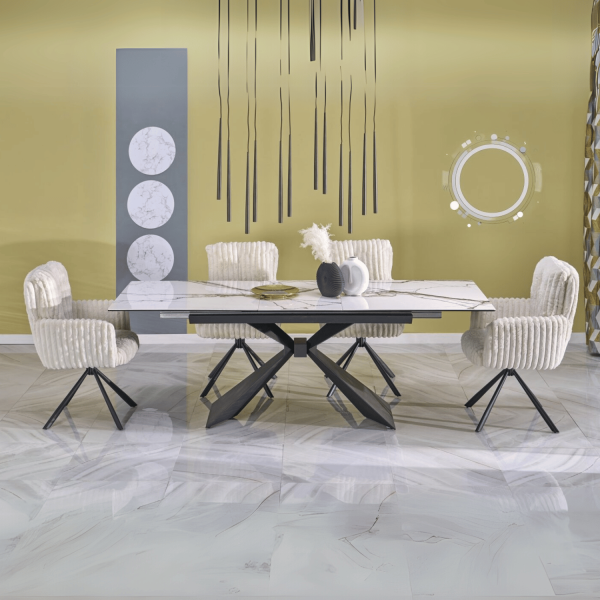 Designerski Duży Stół Rozkładany 180-230x90 cm do Salonu Loft Biały Marmur Ceramiczny LUCIANO Halmar