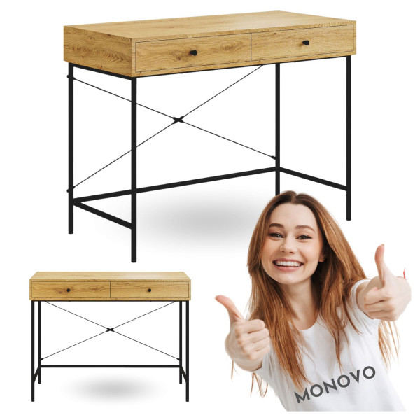 Biurko z Szufladami Nowoczesne Loft Metalowe Nogi Dąb Naturalny MILIA