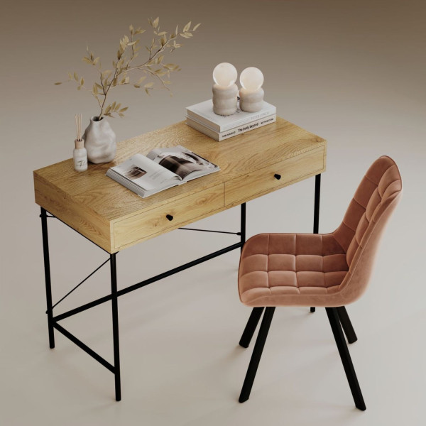 Biurko z Szufladami Nowoczesne Loft Metalowe Nogi Dąb Naturalny MILIA