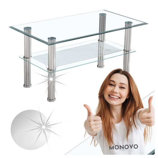 Szklana Ława do Salonu Prostokątny Stolik Kawowy Nowoczesny Chromowany VELISE