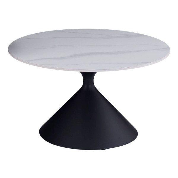 Stolik Kawowy do Salonu Nowoczesny Okrągła Ława 72 cm Ceramiczny Biały Marmur CALMA
