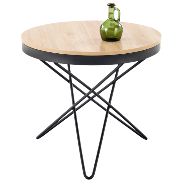 Stolik Kawowy 60 cm Okrągły Naturalny Designerski Stelaż Czarny Loft do Salonu LEILA Halmar