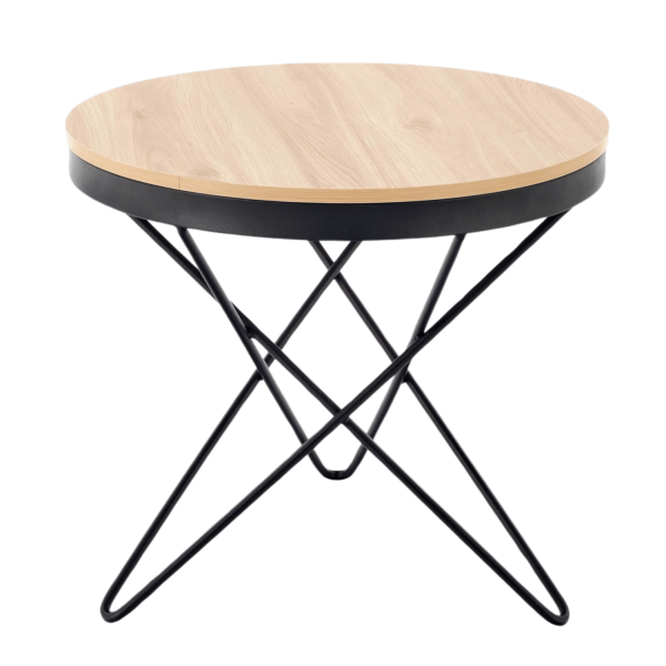 Stolik Kawowy 60 cm Okrągły Naturalny Designerski Stelaż Czarny Loft do Salonu LEILA Halmar