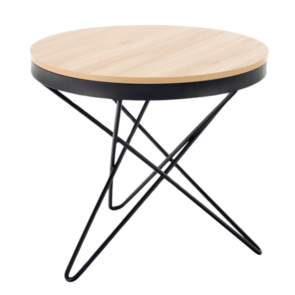 Stolik Kawowy 60 cm Okrągły Naturalny Designerski Stelaż Czarny Loft do Salonu LEILA Halmar