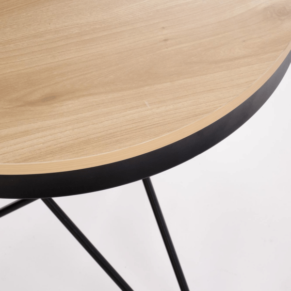 Stolik Kawowy 60 cm Okrągły Naturalny Designerski Stelaż Czarny Loft do Salonu LEILA Halmar