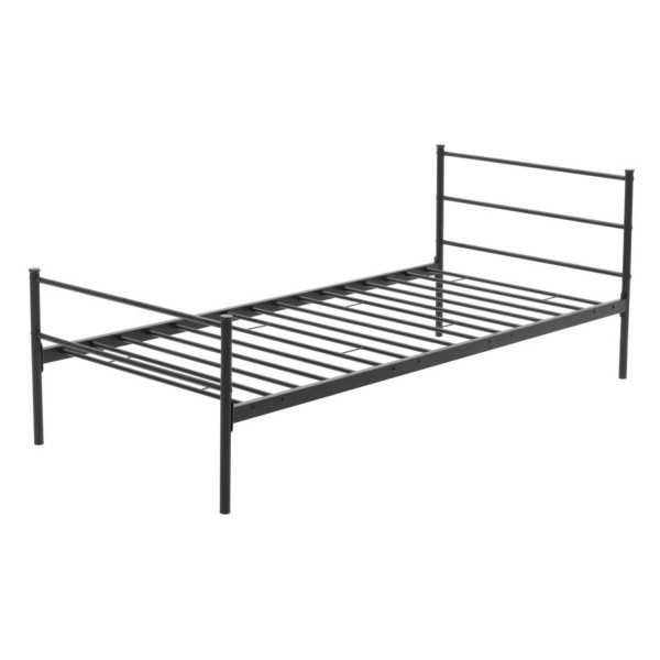 Pojedyncze Łóżko do Sypialni 90x200 cm Metalowe z Zagłówkiem Nowoczesne Czarne VELMOR