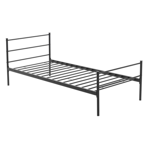 Pojedyncze Łóżko do Sypialni 90x200 cm Metalowe z Zagłówkiem Nowoczesne Czarne VELMOR