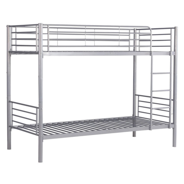 Nowoczesne Łóżko Piętrowe 90x200 cm Metalowe ze Stelażem dla Dziecka Młodzieżowe Srebrne ELDAVA