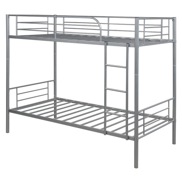 Nowoczesne Łóżko Piętrowe 90x200 cm Metalowe ze Stelażem dla Dziecka Młodzieżowe Srebrne ELDAVA
