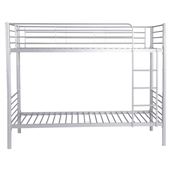 Nowoczesne Łóżko Piętrowe 90x200 cm Metalowe ze Stelażem dla Dziecka Młodzieżowe Srebrne ELDAVA