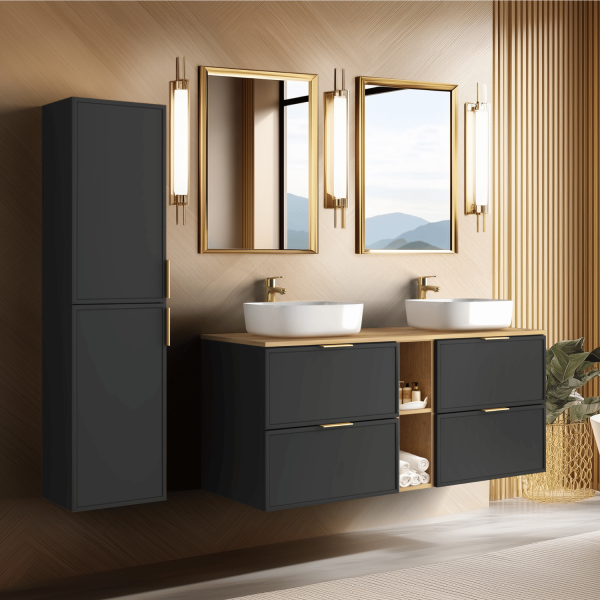 Regał Wiszący 20 cm do Łazienki z Półkami Stylowy Złoty Dębowy Nowoczesny SLIM