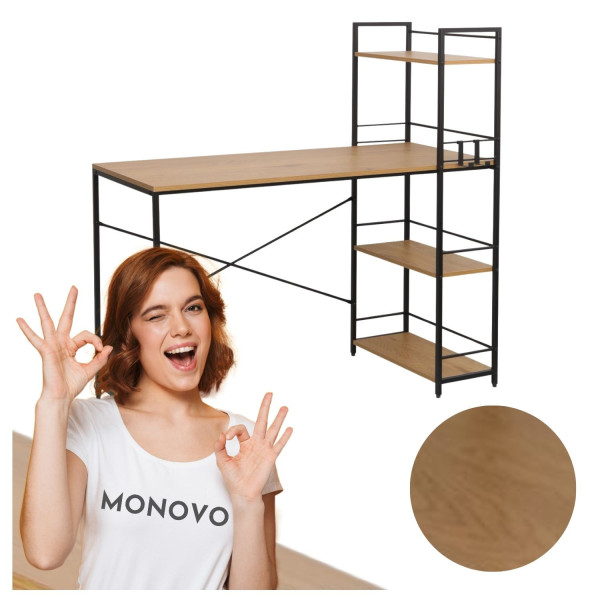 Nowoczesne Biurko z Regałem do Biura Metalowe Laminowany Dąb Naturalny WHELS