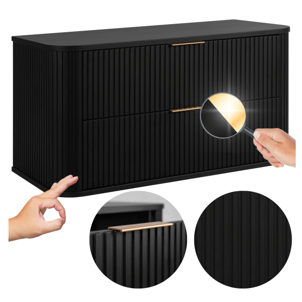 Elegancka Czarna Wisząca Szafka do Łazienki 100 cm pod Umywalkę Ryflowana Stylowa ELEGANCE