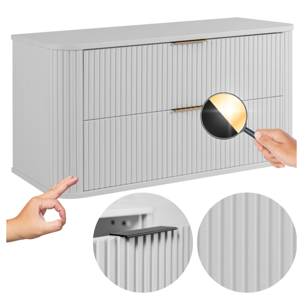 Nowoczesna Szafka Wisząca pod Umywalkę Łazienkowa 100 cm Biała Ryfle Elegancka ELEGANCE
